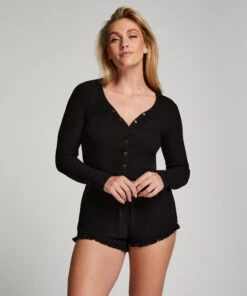 Brushed Short Onesie - Black