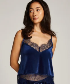 Shiny Velours Lace Cami - Blue