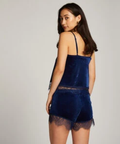Shiny Velours Lace Cami - Blue -Deals Bare Bralettes Store 204220 4