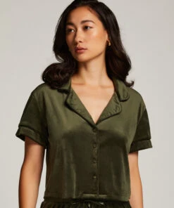 Short Sleeve Velour Jacket - Green