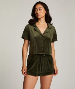 Short Sleeve Velour Jacket - Green -Deals Bare Bralettes Store 204238 3