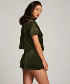 Short Sleeve Velour Jacket - Green -Deals Bare Bralettes Store 204238 4