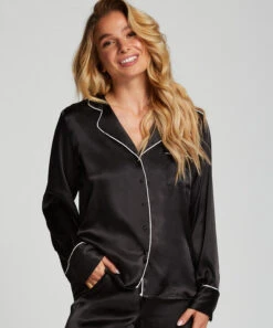 Satin Long-Sleeved Jacket - Black