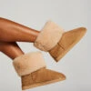 Faux Suede Slippers - Beige