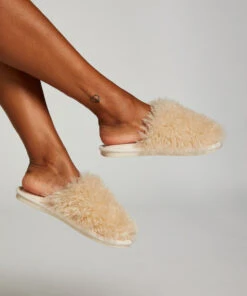 Fake Fur Slippers - Beige