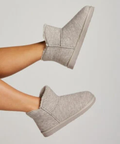 Knit Boot Slippers - Grey
