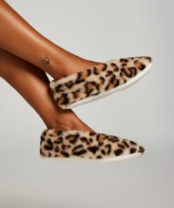 Leopard Cosy Ballerina Slippers - Beige
