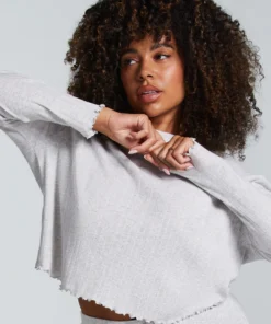 Pointelle Long-Sleeved Pyjama Top - Grey