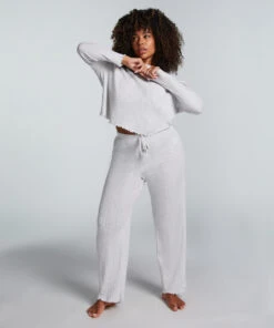 Pointelle Long-Sleeved Pyjama Top - Grey 8 Pointelle Long-Sleeved Pyjama Top - Grey -Deals Bare Bralettes Store 204798 3