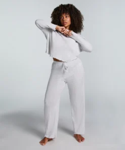 Pointelle Long-Sleeved Pyjama Top - Grey -Deals Bare Bralettes Store 204798 3 scaled