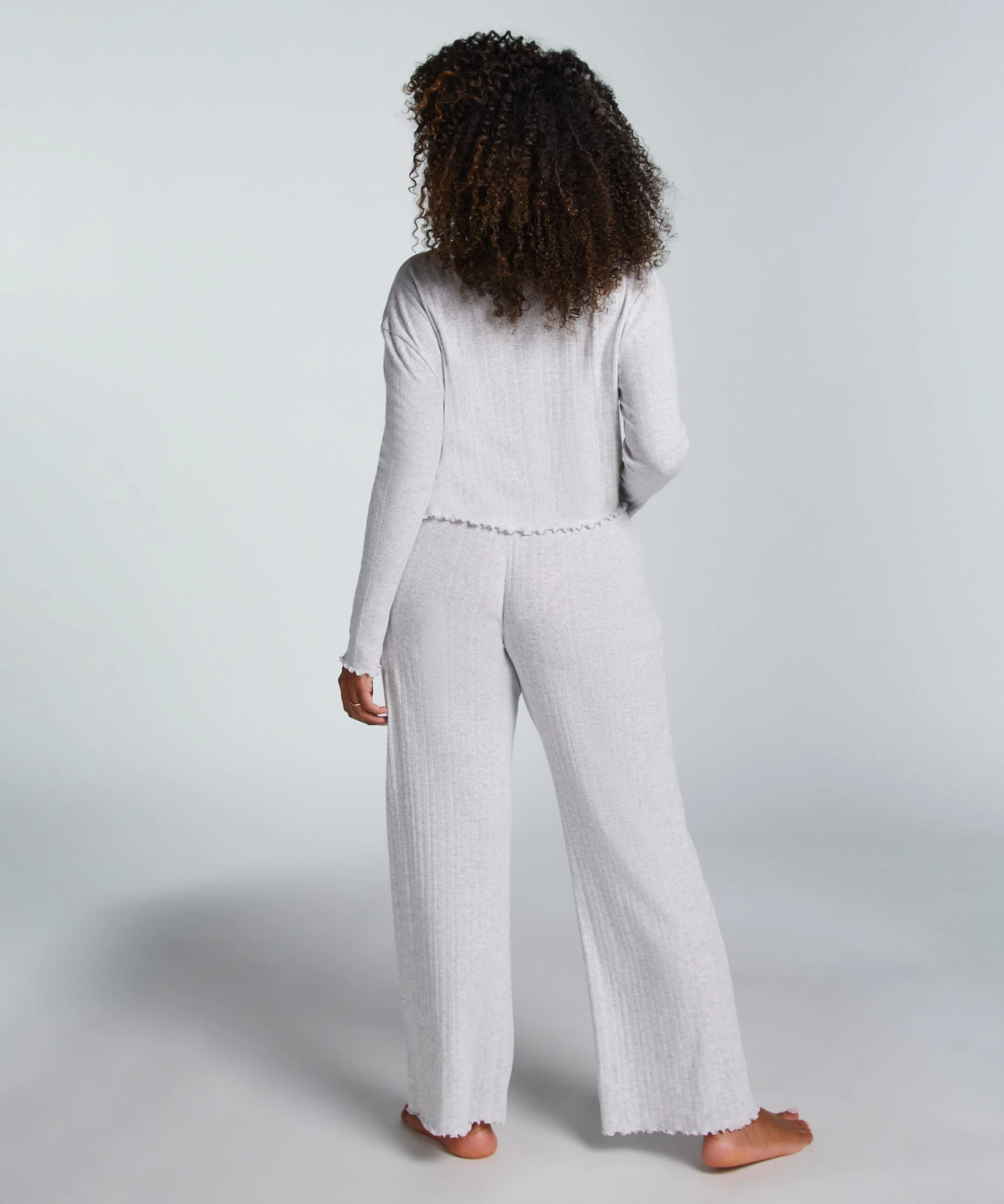 Pointelle Long-Sleeved Pyjama Top - Grey 4 Pointelle Long-Sleeved Pyjama Top - Grey - Image 4