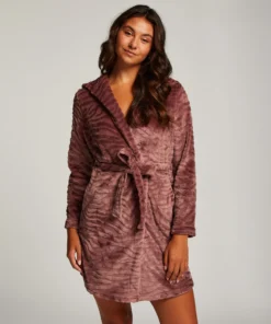Short Fleece Ribbed Bathrobe - Purple